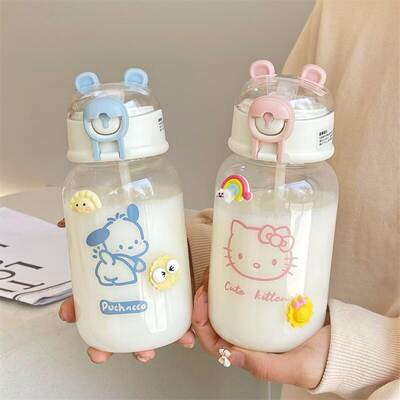 Popular high-looking straw Cup summer student cute water Cup ins style girl plastic cup little stupid bear handy Cup