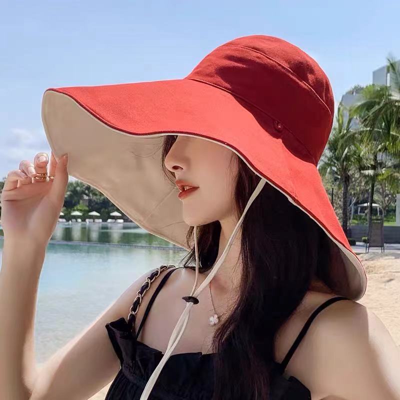 Sunscreen Hat Outdoor Sun Hat Oversized Brim Double-Sided Fisherman Hat Women's Summer Korean Foldable Spring and Summer Sun Hat