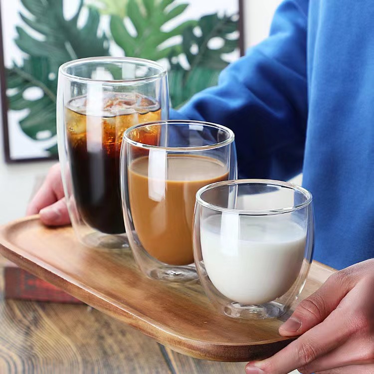 Spot Creative Double-layer Transparent Glass Water Cup Household Double-layer Glass Egg-shaped Cup Cold Drink Milk Juice Coffee Cup