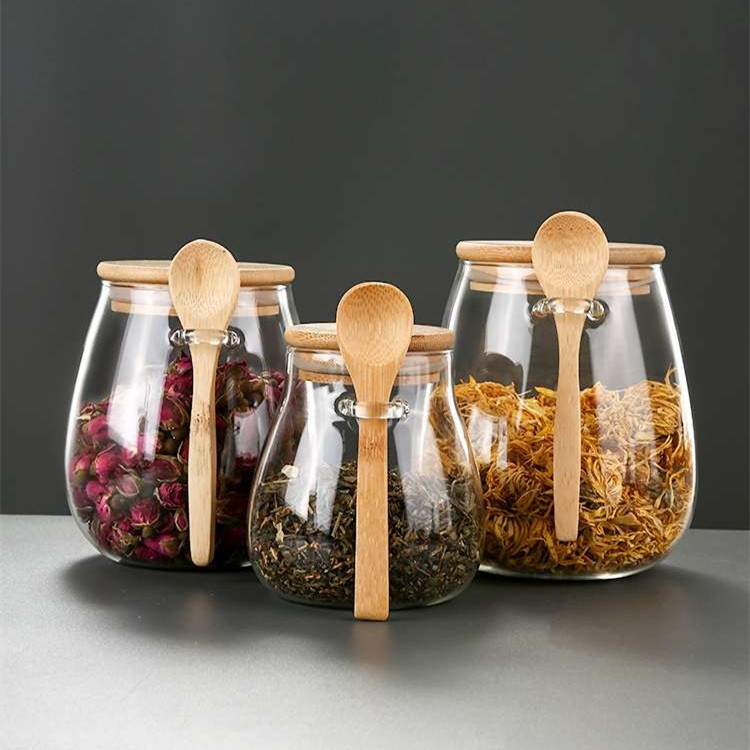 Large Capacity Transparent Glass Coarse Grain Snack Storage Sealed Jar with Spoon Lid Coarse Grain Tea Jar Storage Jar Tea Jar