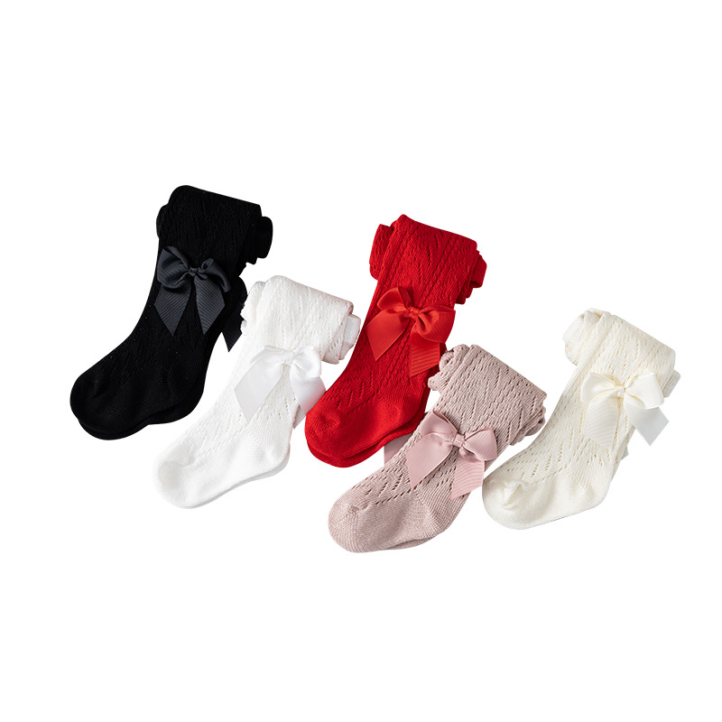 Cross-Border baby socks hollow big bow baby pantyhose Princess wind children's pants move loop leggings