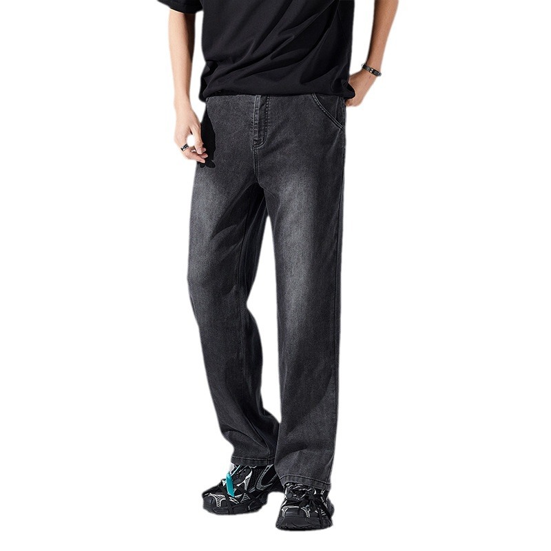 Oriental Bosch | Men's Straight Jeans Summer Thin American Style Retro Elastic Waist Loose Wide Leg Pants
