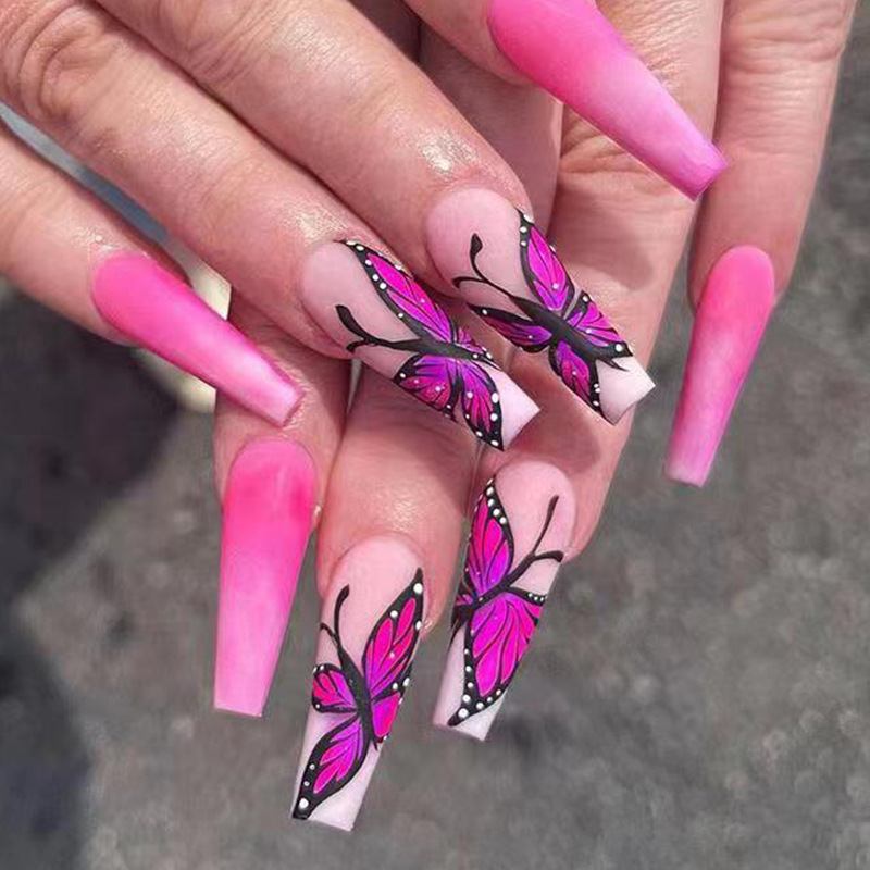 Long Ballet Wear Armor Gradient Blooming Frosted Texture Wear Armor Mysterious Butterfly Foreign Trade Cross-border False nail - ShopShipShake