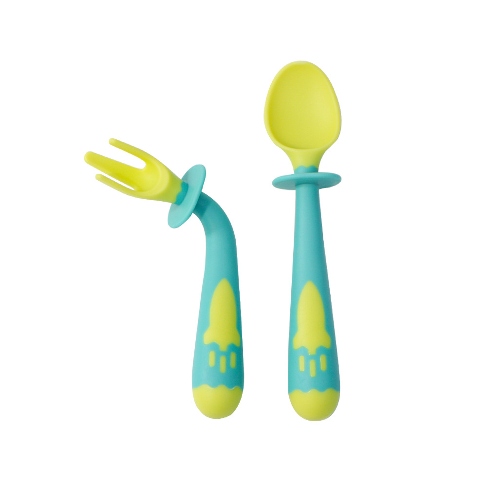 Children's fork spoon baby training spoon baby silicone food supplement spoon children's tableware supplies mother and baby factory wholesale