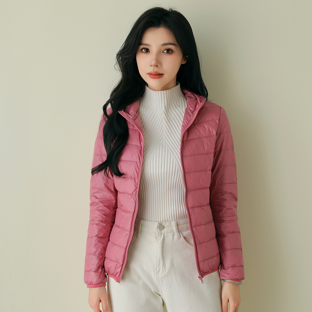 Pinghu down jacket women's new short thin slim Korean style white duck down solid color simple fashion coat wholesale