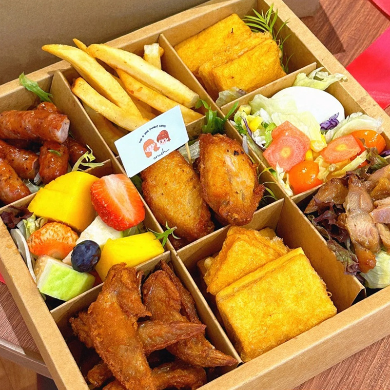 Spring outing camping picnic box disposable net red dessert fruit packaging box cake Jiugongge Kraft paper packing box