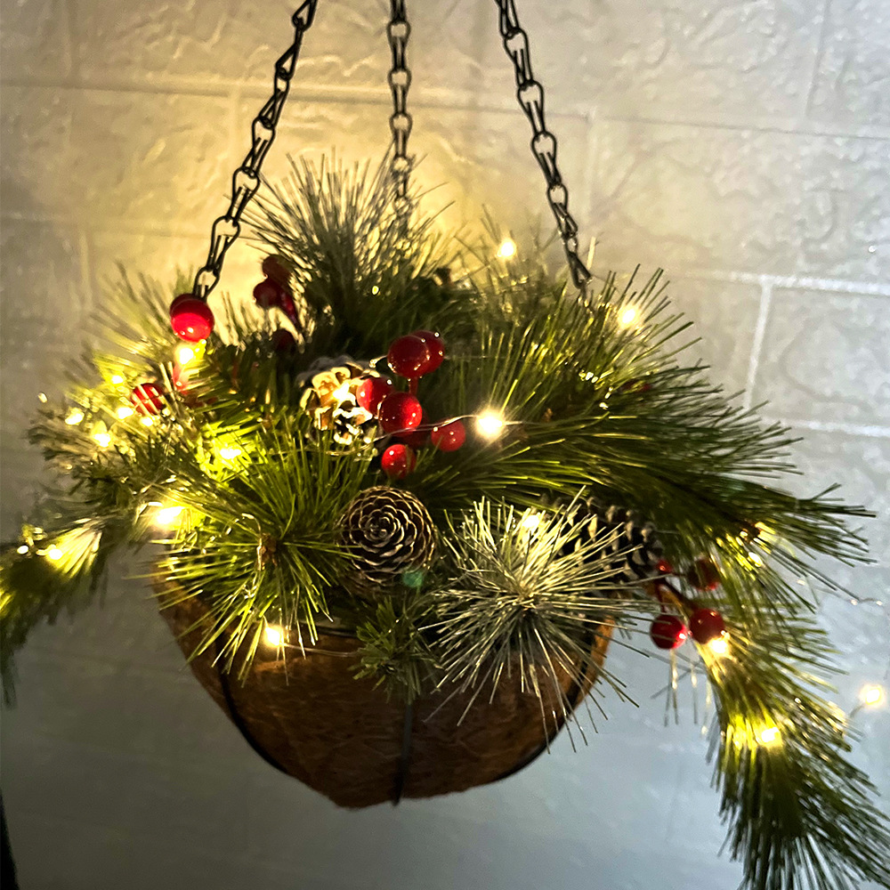 Christmas hanging basket wreath Christmas holiday decorations Christmas wreath European and American home ornaments artificial Christmas hanging baske_voghion.com