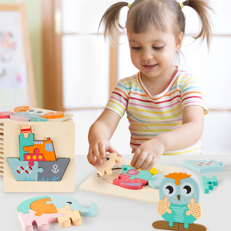 Children's Jigsaw Puzzle Benefiting Intelligence Development Early Education 3D Wooden Stereo Baby 1-2 Years Old Boys and Girls 6 Educational Toys