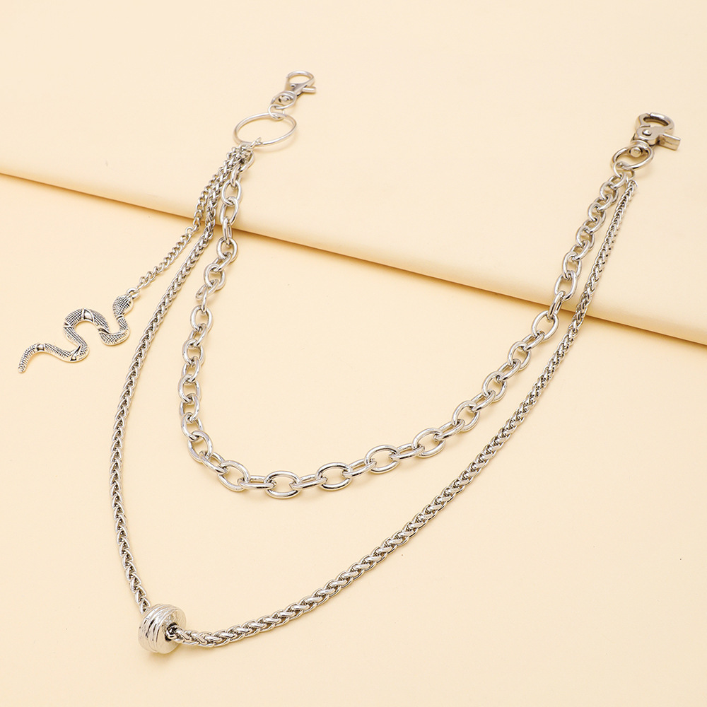 Fashionable pants hanging chain decorative denim pants chain ring accessories waist chain hanging snake-shaped double-layer tassel hip hop pants chain