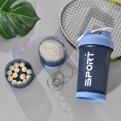 Solid color letters simple three-layer handle Sports shake Cup printable LOGO sealed leak-proof ON protein powder shake Cup