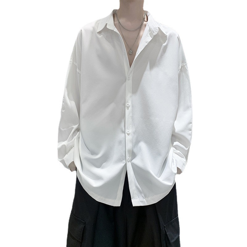 2024 Black Shirt Men's Abstinence Style Korean Style Fashionable Cold Shirt Trendy Hong Kong Style Japanese Style Long Sleeve Top