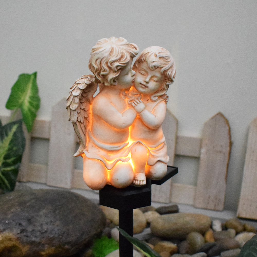 Solar Outdoor Garden Light Crafts Insert Resin Angel Shape Statue Garden European Landscape Decorative Light