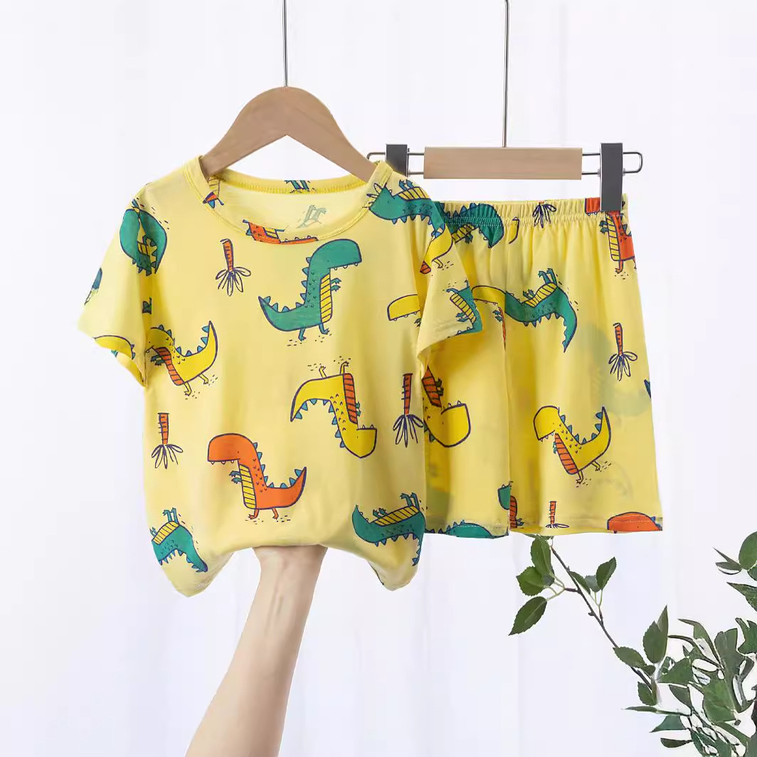 2024 New Children's Summer Short-sleeved Suit Home Clothes Pajamas Cotton Thin Air-conditioning Clothes Prince Baby Boy