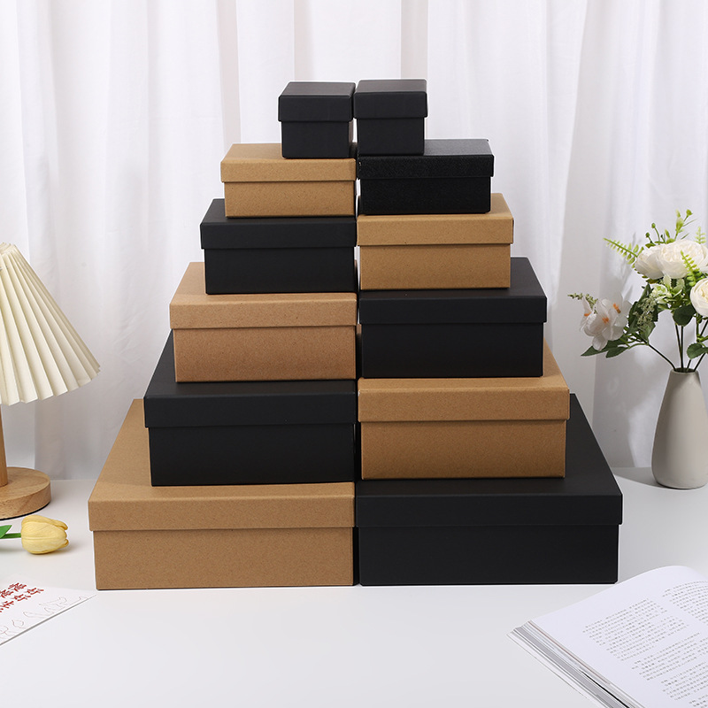 Heaven and Earth Cover Black Birthday Gift Box Accompanying Gift Box Large Rectangular Box Kraft Paper Gift Packaging Box