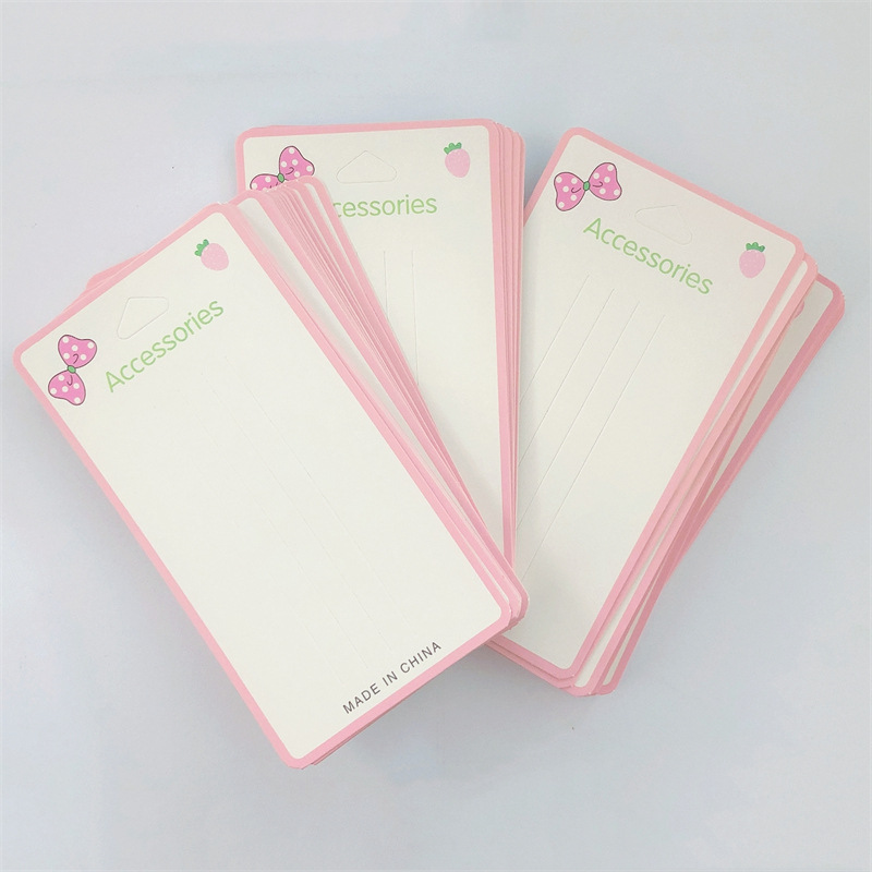 7.5 * 14cm white cardboard children's handmade pink bow hairpin paper card hair accessories DIY tag packaging