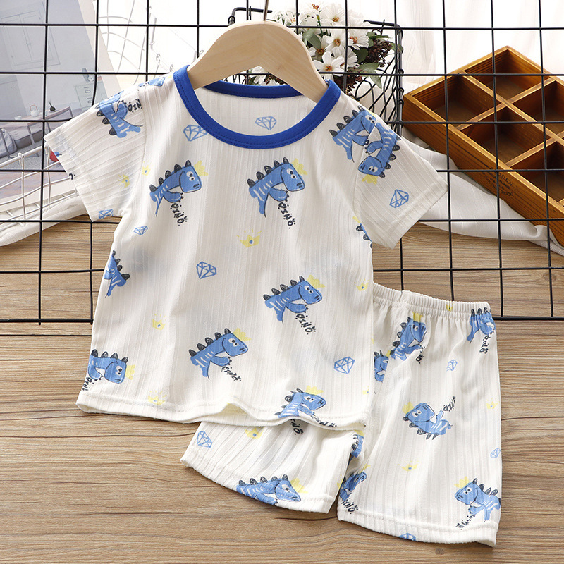 Children's Summer Clothes Baby Ice Silk Short-sleeved Set Baby's Thin Pajamas Boys' Air-conditioning Clothes Girls' Two-piece Set for Summer