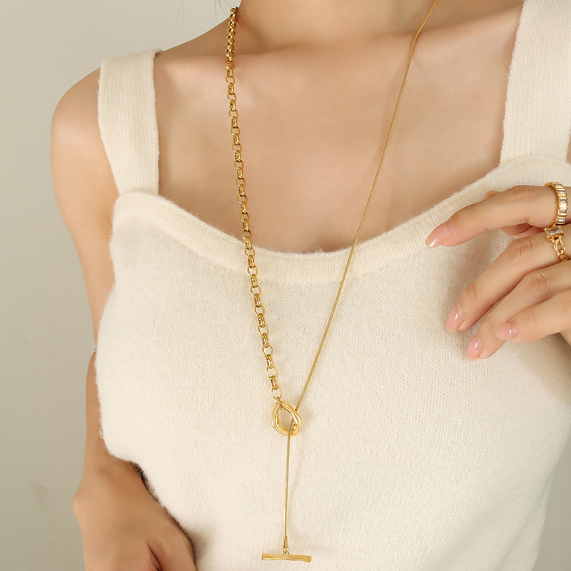 European and American hot sale otbuckle adjustable length Chain sweater chain titanium steel plated 18K gold personalized trendy jewelry M005