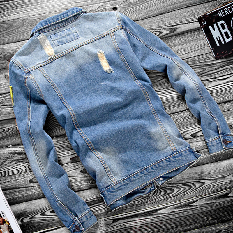 Spring and Autumn Youth Denim Jacket Jacket Casual Ripped Middle School Students Korean Slim-fit Thin Jacket Trendy Men
