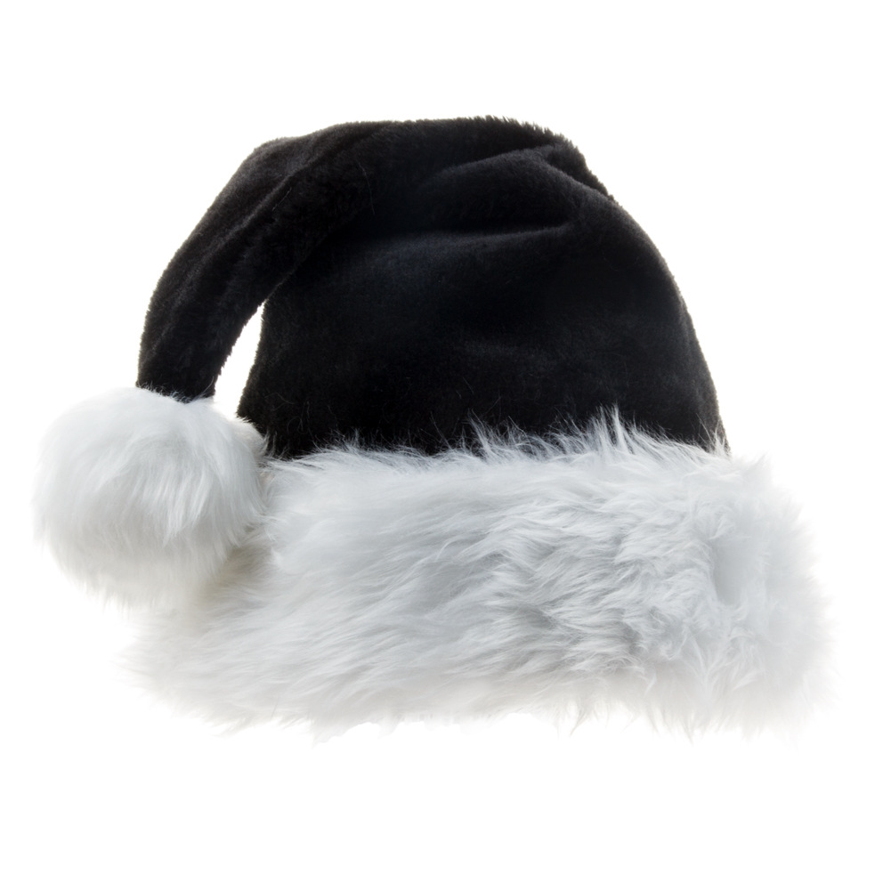 Yihang Cross-border New Black Plush Christmas Hat Thickened Plush Big Ball Christmas Halloween Party Hat_voghion.com