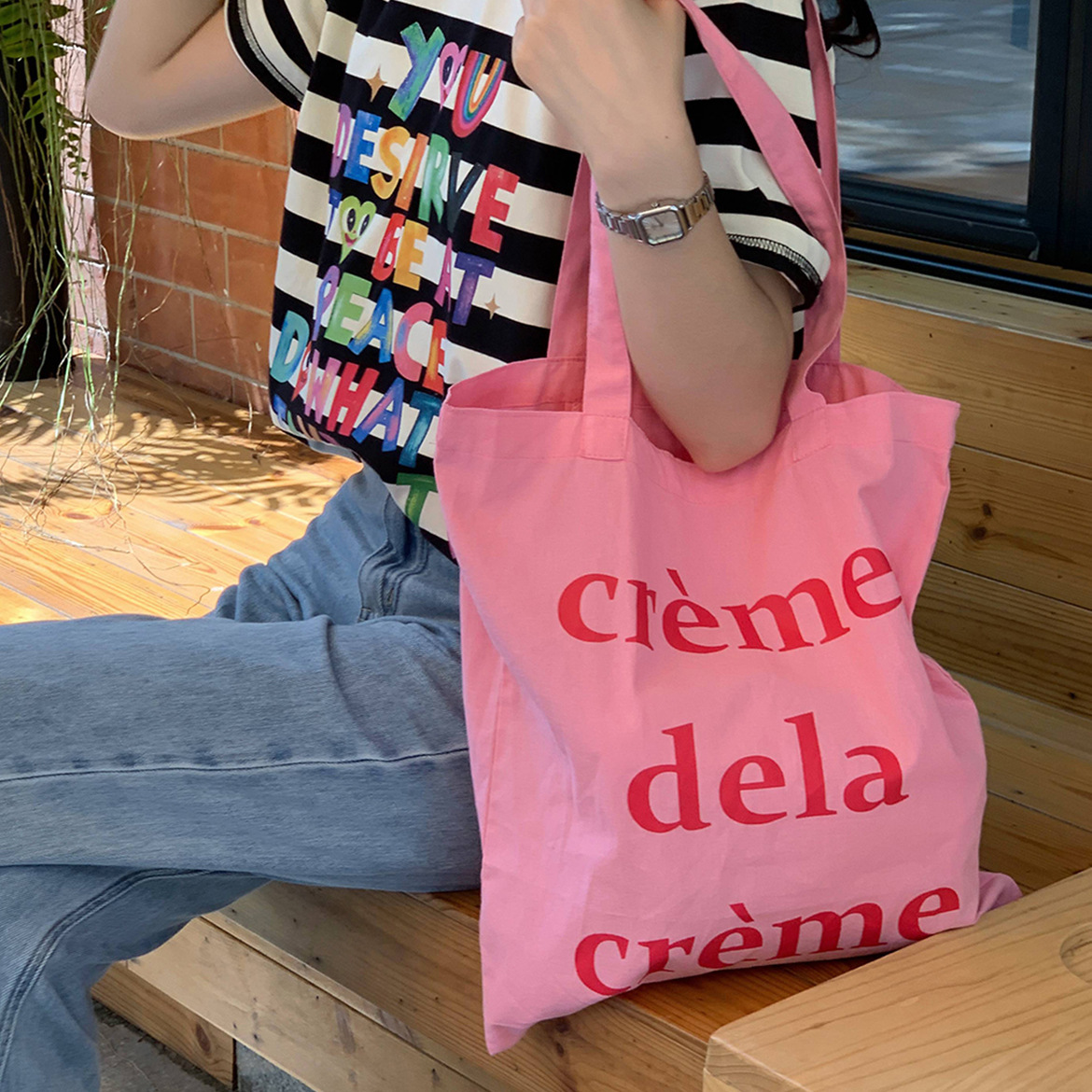 Amazon cross-border supply/South Korea ins niche canvas bag summer thin letter bag sweet pink shoulder bag