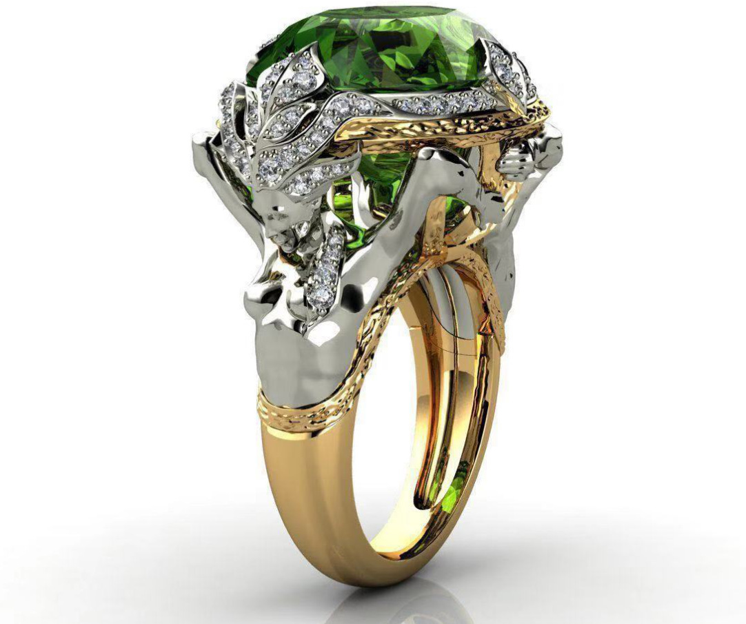 Way Cross -Bordder Hot -Shosting Fashion European Ring Ring Luxury Women Инкрустированные русалка зеленый вермикулит серебро кольцо украшения