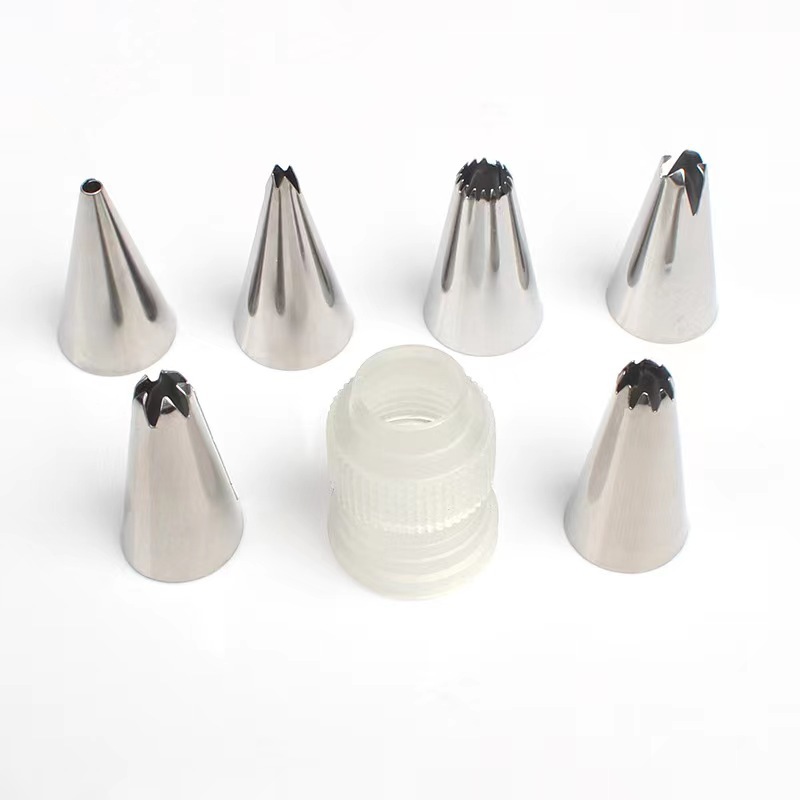 Stainless steel piping nozzle card conversion set cookie puff cream cake baking tools 6+1 factory spot