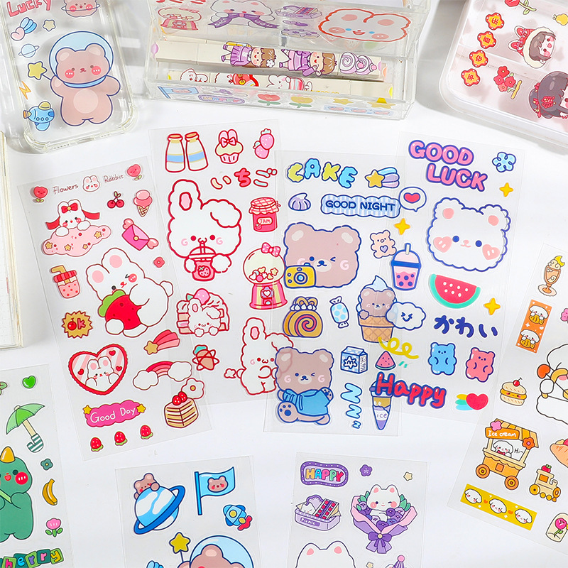 Korean cute cartoon transparent hand account sticker pet waterproof thermos diary decorative material waterproof small stickers