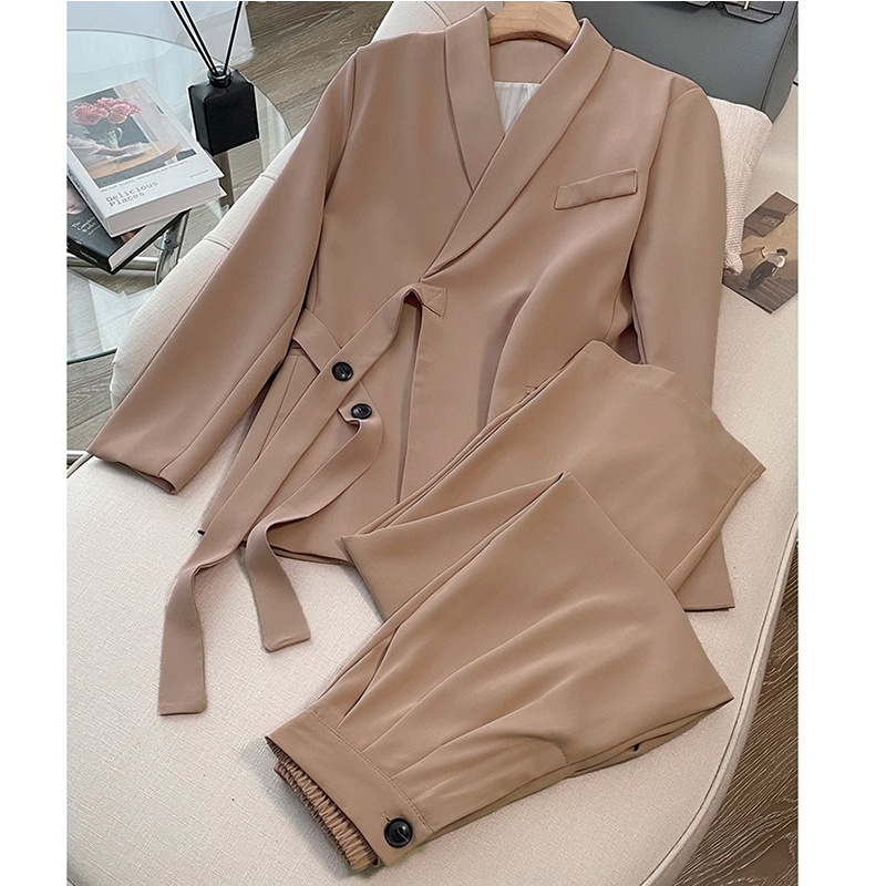 Korean Style Design Sense Lace-up Internet Popular Suit Set Two-piece Women's 2023 Spring and Autumn New All-match High-end Sense Suit