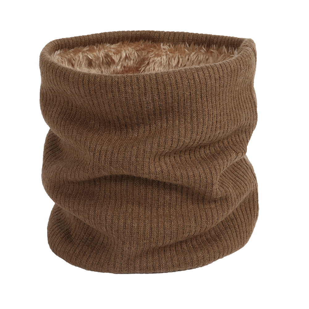 Autumn and Winter double layer fleece-lined outdoor pullover couple warm solid color single circle knitted scarf set in stock