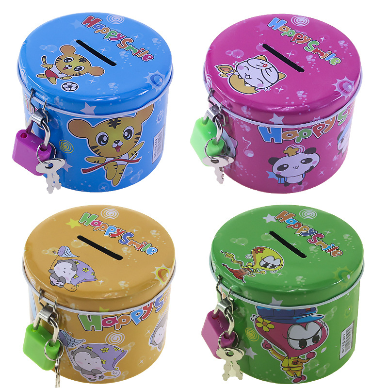 Korean fashion cartoon children's piggy bank factory direct selling stalls selling six one student gift tin piggy bank