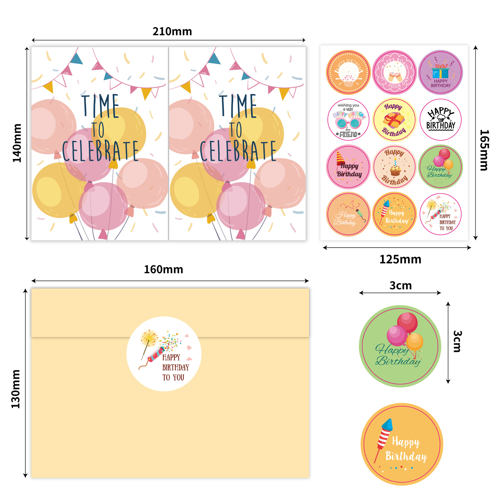 Cross-border happy birthday card birthday card combination suit ins envelope fold DIY birthday greeting card
