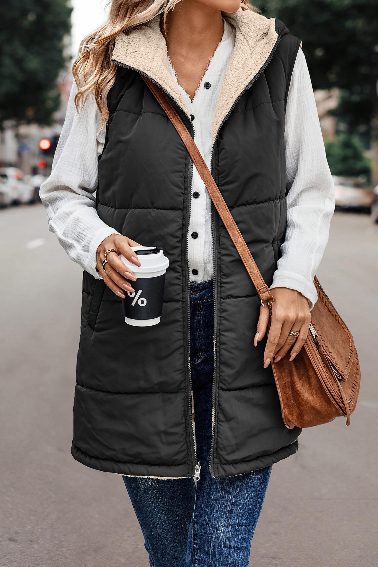 In stock 2023 new European and American solid color hooded cotton-padded vest double-sided warm cardigan windproof coat_voghion.com