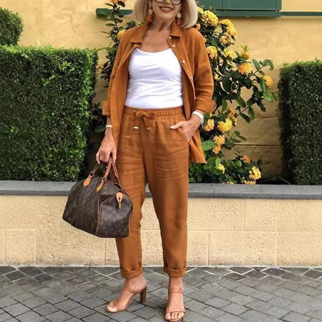 2024 Leisure suit Cotton and Linen-Lapel Suit Jacket Loose Pants suit
