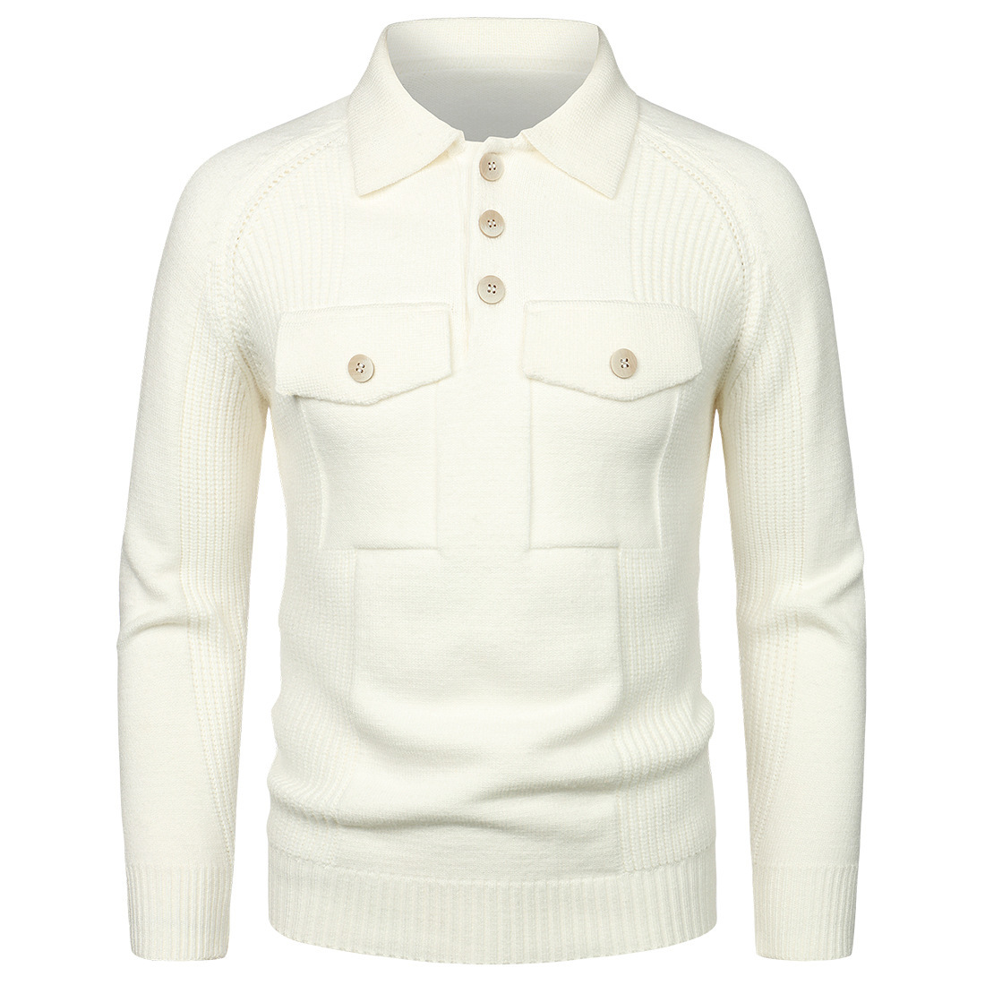 Autumn 2022 New Men's Pocket Decorative Lapel Workwear Knitwear Raglan Sleeve Slim Fit Sweater YM141
