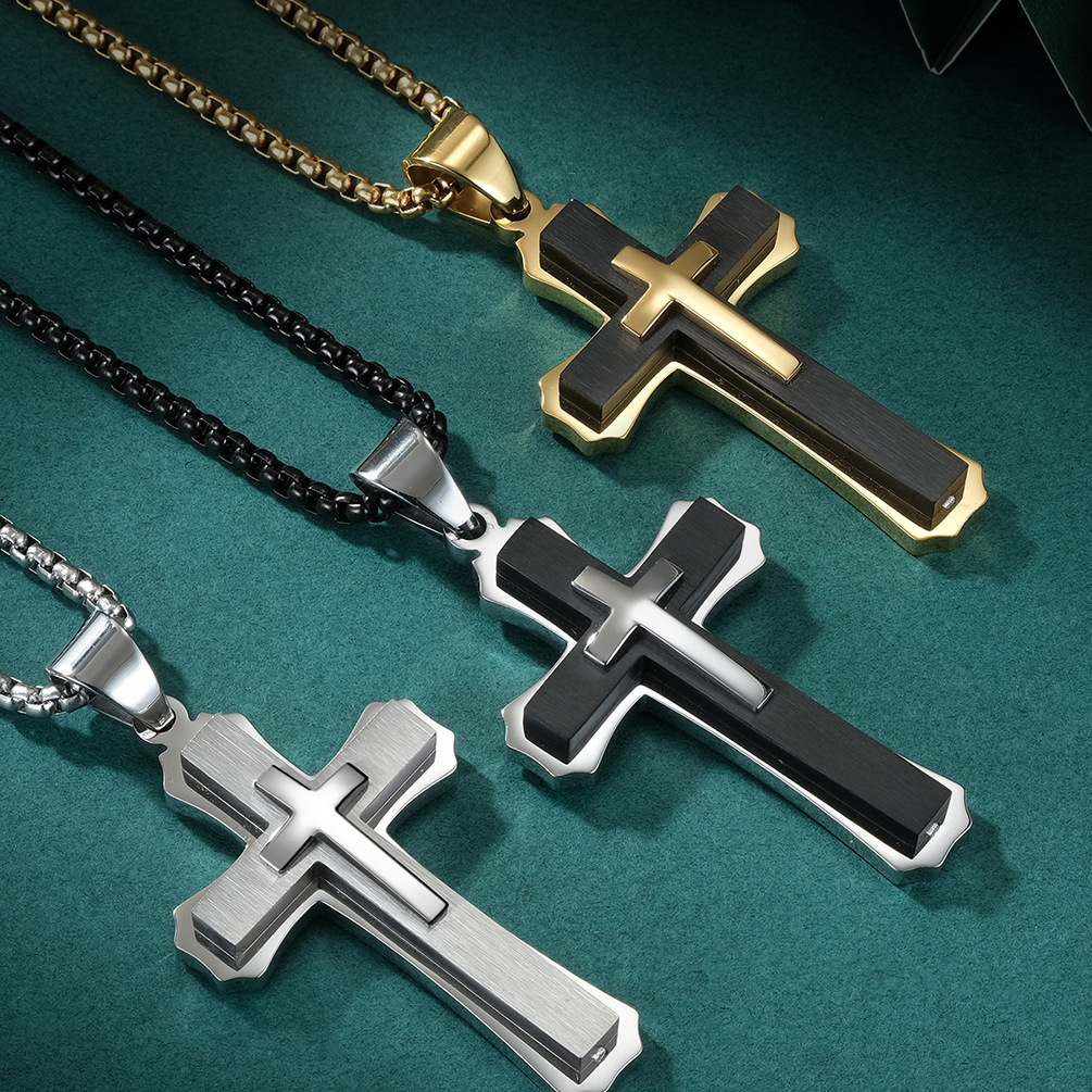 New fashion titanium steel men's pendant factory direct 316 stainless steel two-color cross necklace European and American jewelry