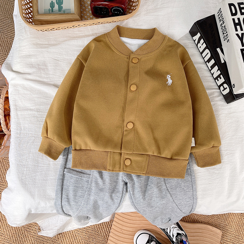 New children's Korean-style cardigan casual embroidered jacket single-piece men's and women's baseball uniform solid color children's Han cool