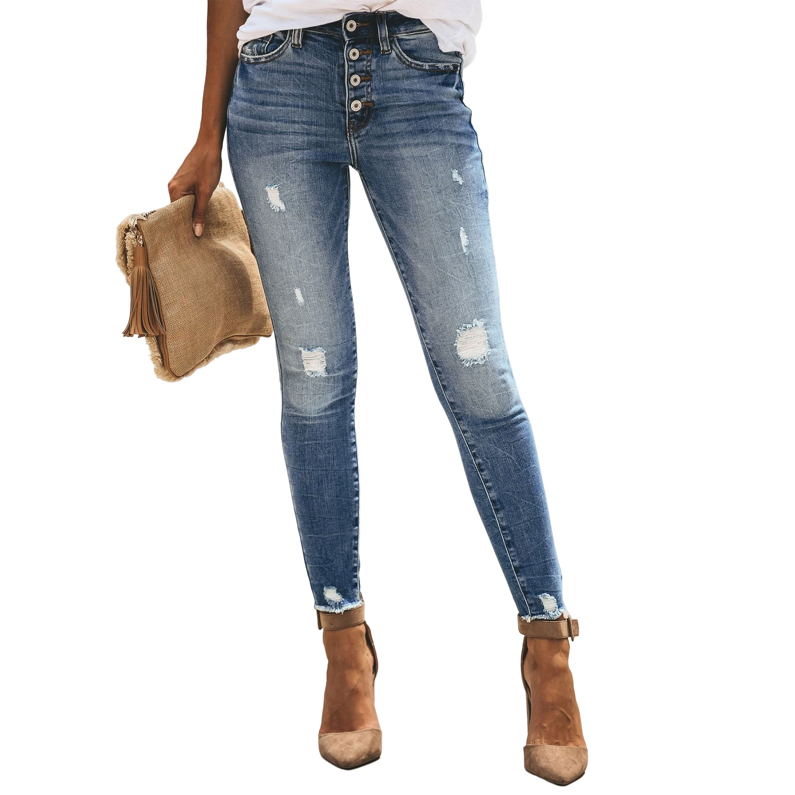 2022 new cross-border Amazon AliExpress independent station washed high-elastic denim ladies leggings super hot