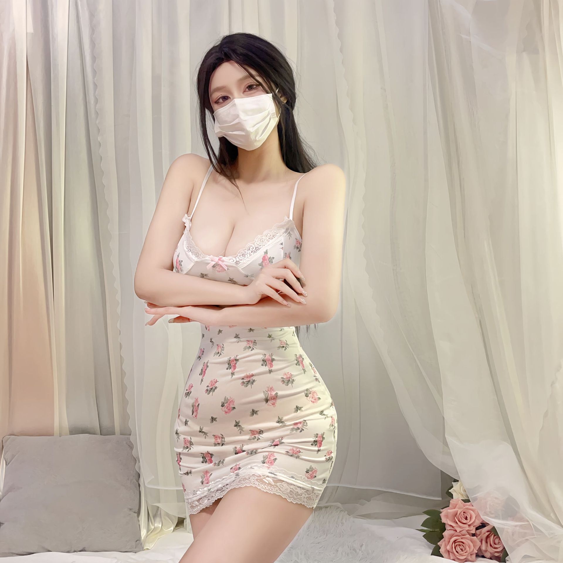 Sexy lingerie small floral contrast color lace stitching sexy low-cut pure desire style sling sheath sexy pure desire style_voghion.com