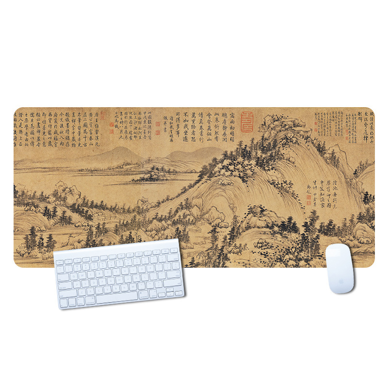 Ancient Chinese Painting Mouse Pad Oversized Office Computer Non-slip Tea Pad Thickened Table Mat Edge Lock