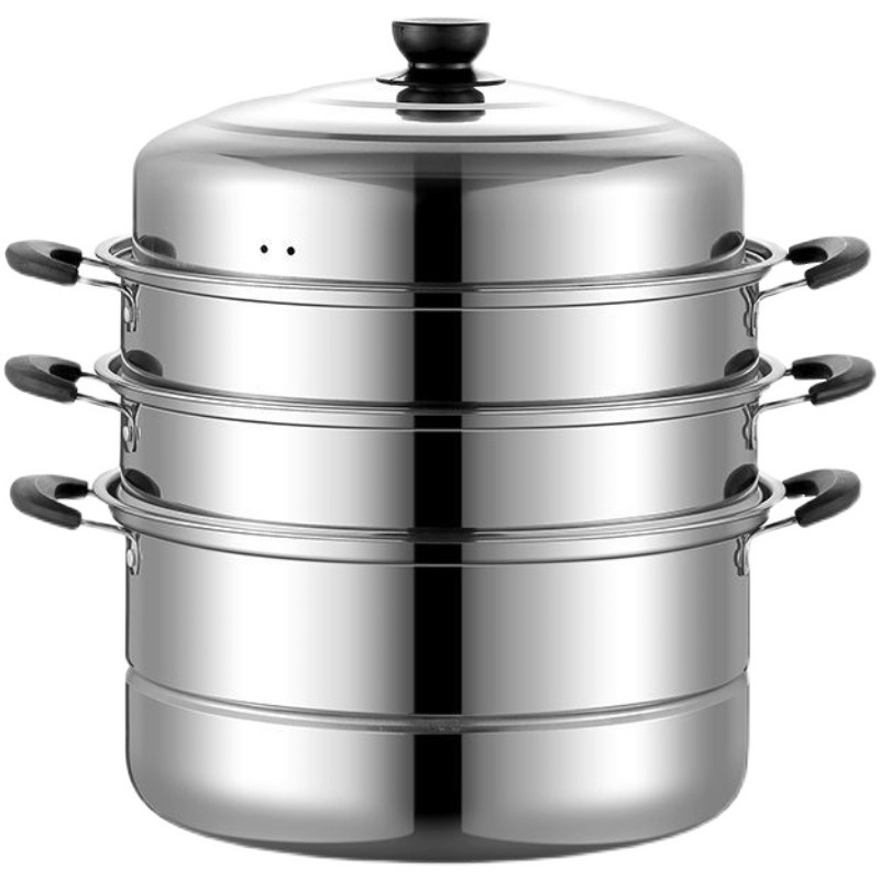 Thickened Stainless Steel Double-Layer Steamer Household Pot Soup Pot Steaming Steamed Fish Pot Induction Cooker Gas Stove Large Capacity Gas