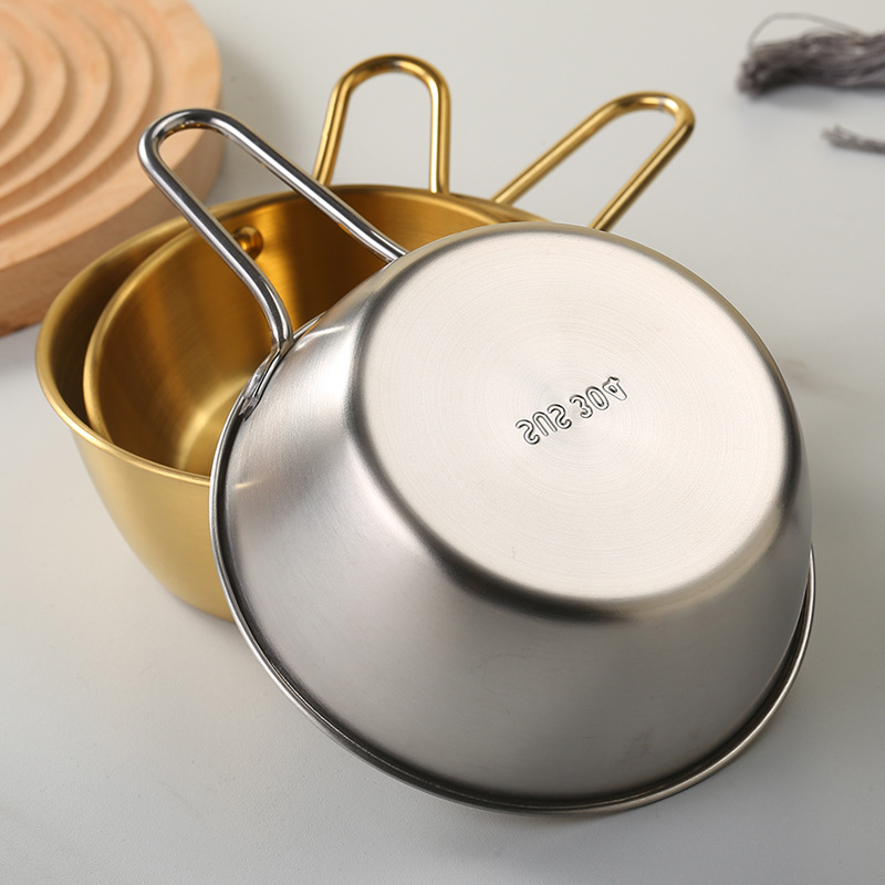Korean rice wine bowl 304 stainless steel rice bowl household dipping bowl handle bowl cooking bowl Golden barbecue seasoning Bowl