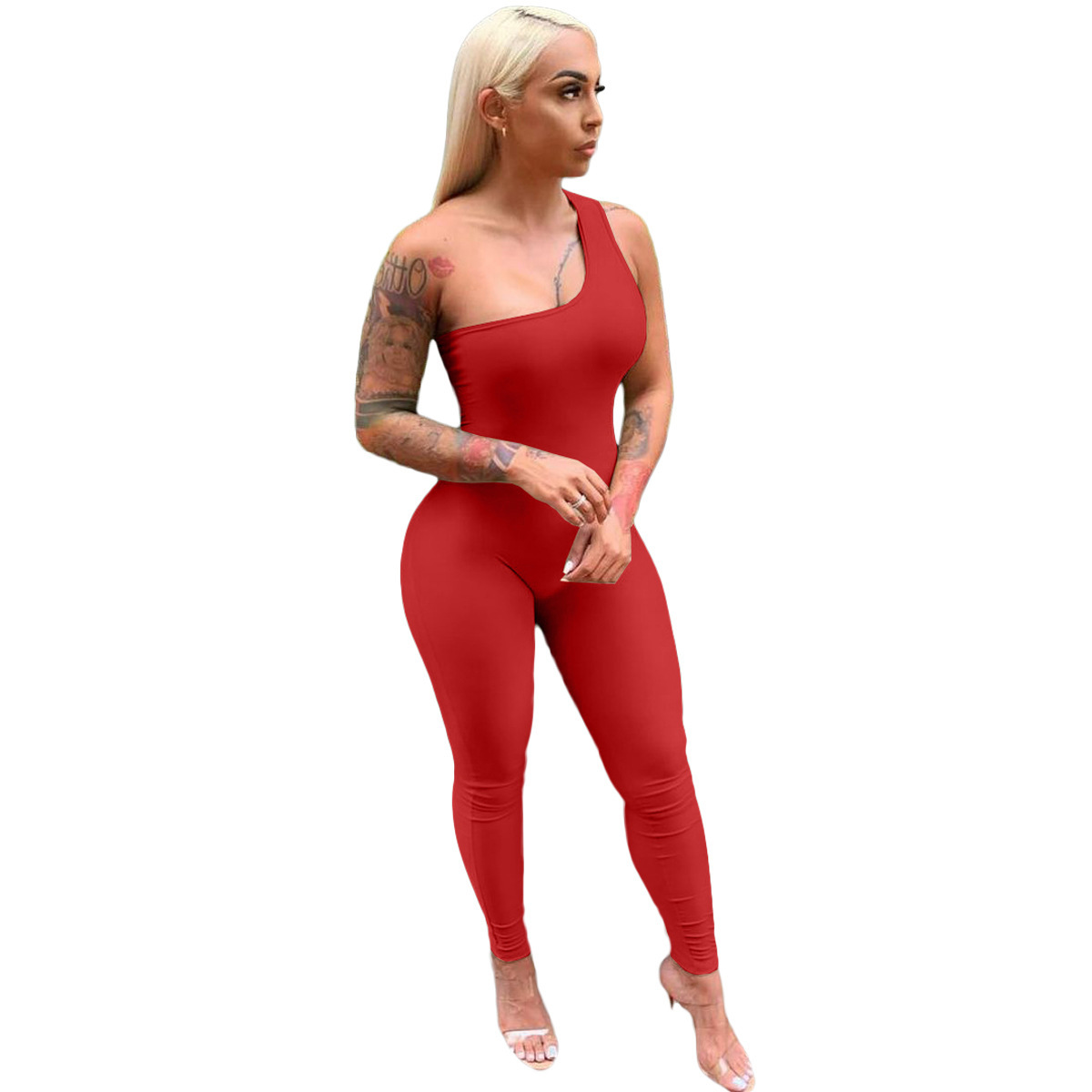 European and American style Amazon ebay spring and summer new women's sexy shoulder sleeveless hip sports jumpsuit