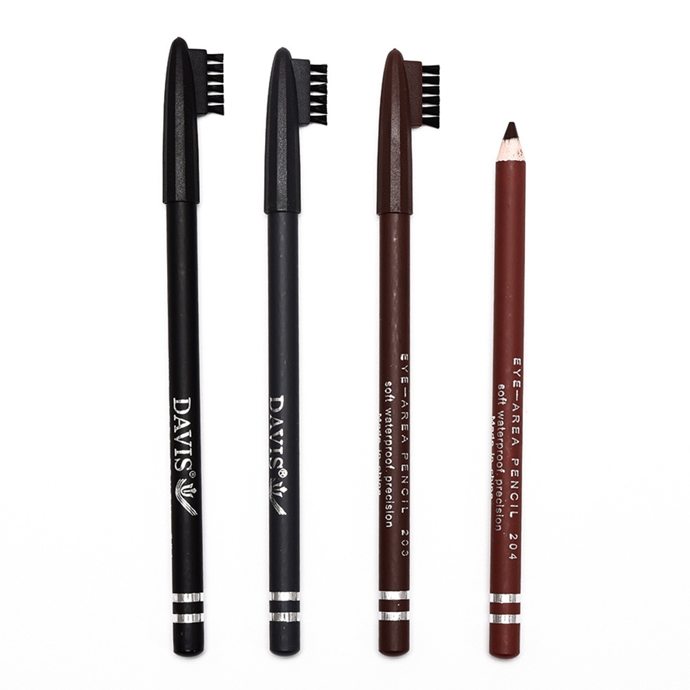 Cross-border foreign trade short rod eyebrow pencil wooden rod with eyebrow brush eyeliner black dark curry color makeup pen cosmetics