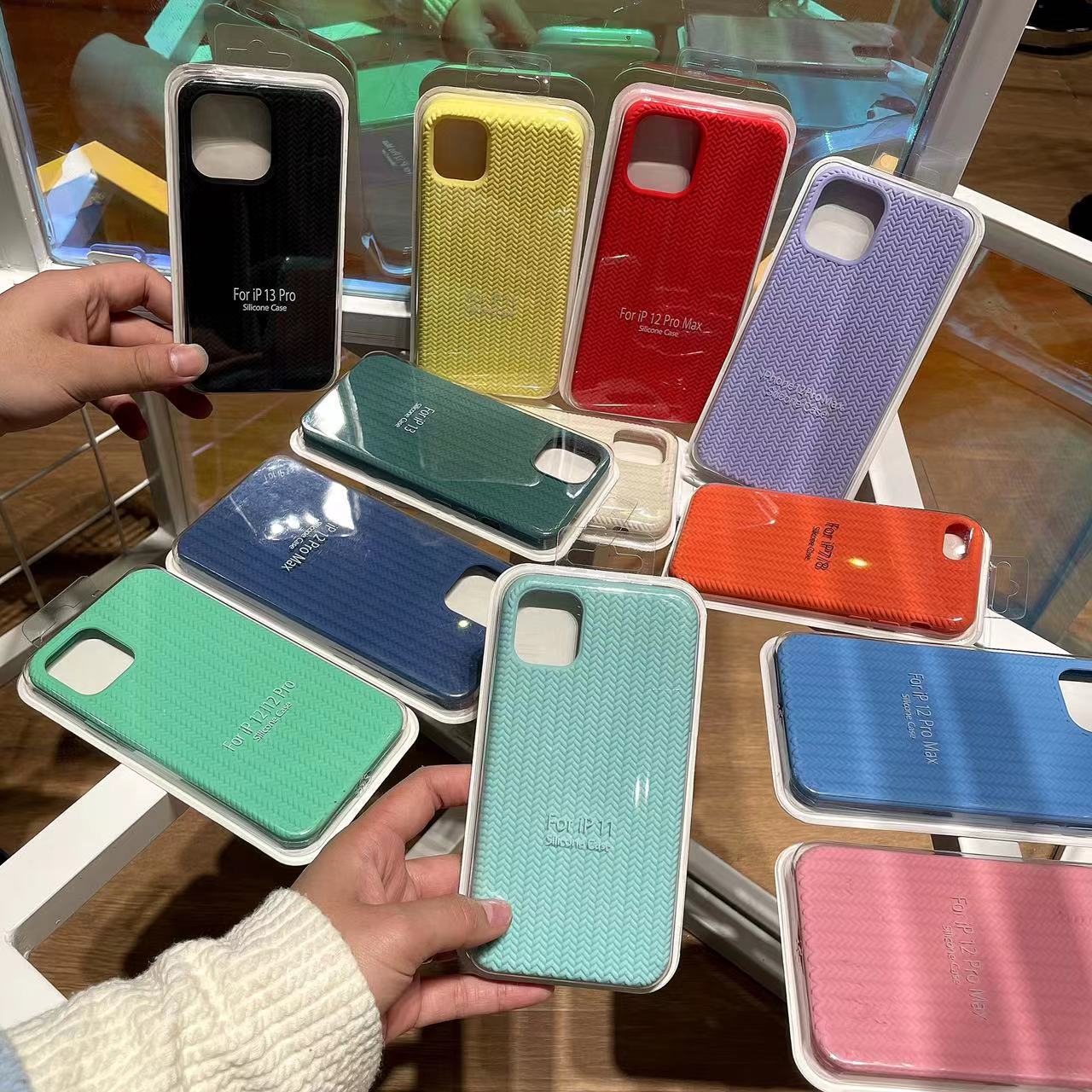 Applicable for iPhone 14 Pro Max woven texture solid phone case, Apple 15 color-blocked linen pattern XR solid color silicone