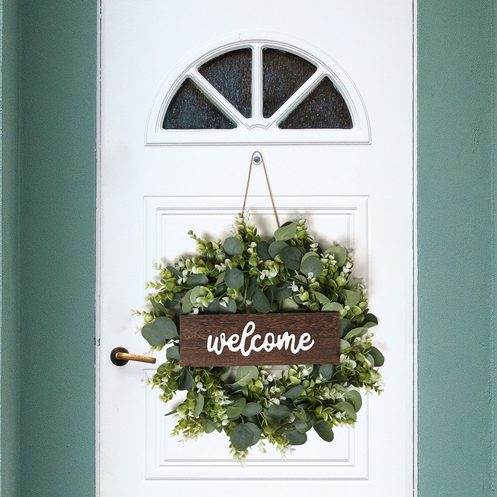 Cross-border simple door decoration diy wreath eucalyptus leaves eucalyptus fake flowers Christmas artificial wreath Thanksgiving decorations