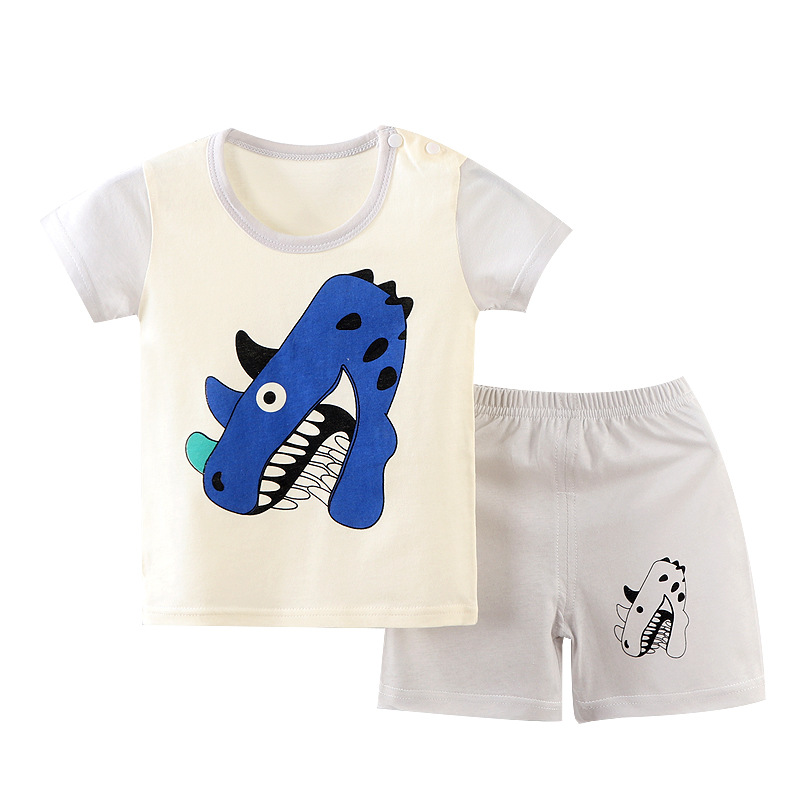 2022 Korean Style Ins Children's Short-sleeved Suit Home Clothes Children's Air-conditioning Clothes Baby Clothes Short-sleeved Shorts Cotton