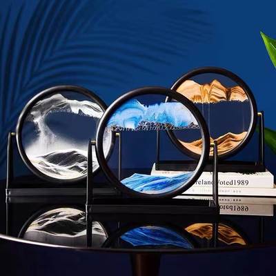 Factory direct cross-border rotating 3D quicksand painting ornaments decompression glass crafts decoration living room ornaments gifts