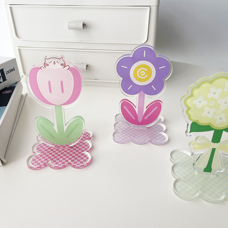 Acrylic note holder desktop photo vertical message cute flower and cat card small ornaments stand card photo holder