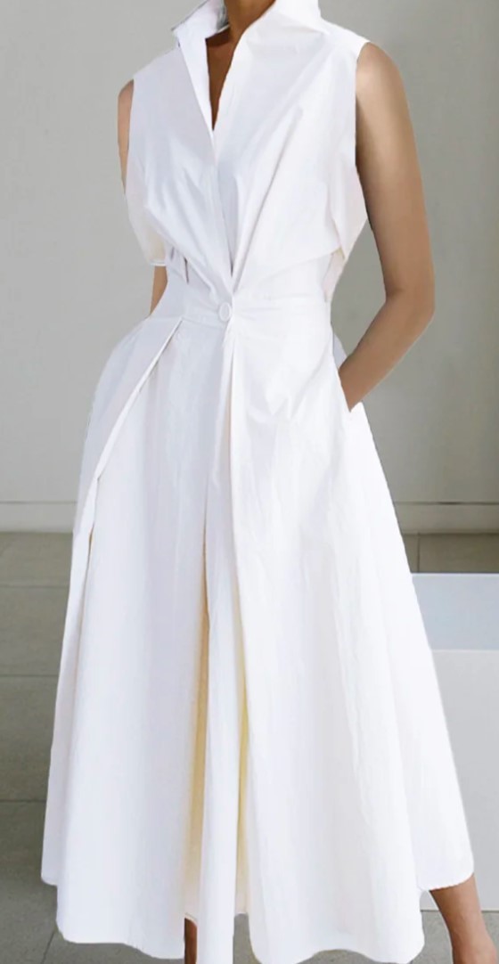 European and American cross-border dress 2024 Summer new commuter fashion solid color V-neck women's button large swing dress