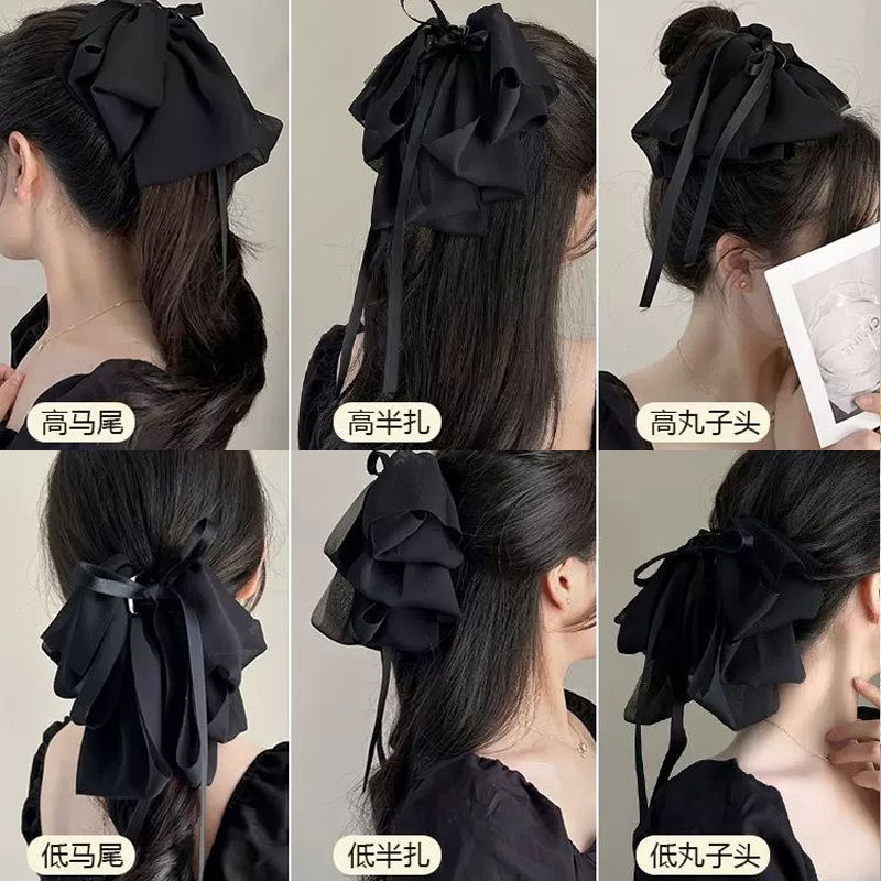 Internet Celebrity Bow Ribbon Hair Clip for Women French Style Gentle Face Small Back Head Hair Clip Chiffon Hair Accessories Headwear